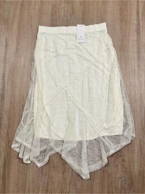 Ember Ivory Asymmetrical Lace Midi Skirt